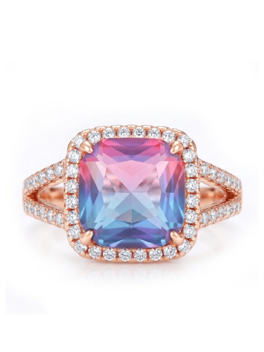 Rose Gold Ring, pink and blue tourmarine gemstone, 925 Sterling Silver